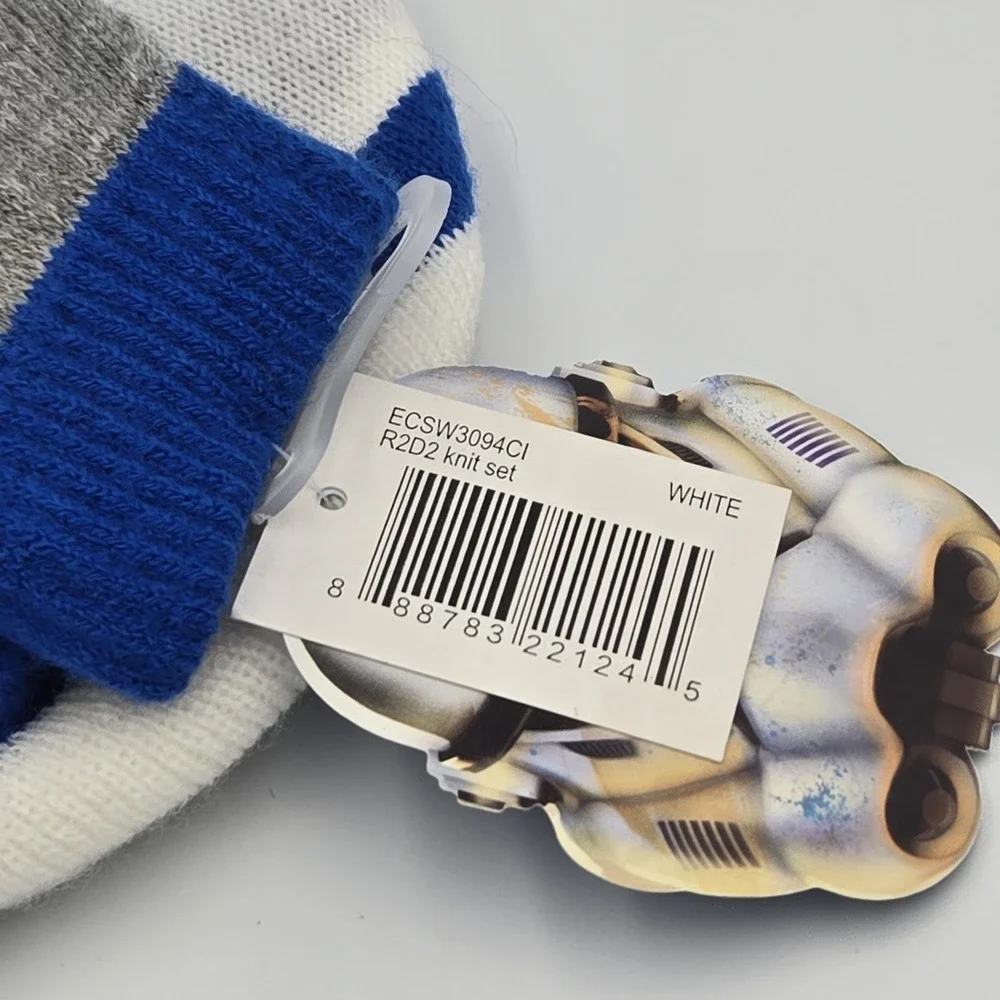 Star Wars R2D2  Youth Knit hat beanie gloves Set Blue, White, Gray Stretch